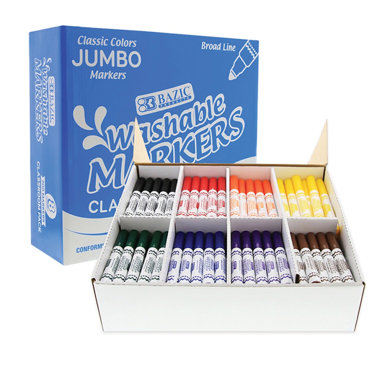 Washable Markers, Jumbo Classroom Pack, 200 Count, 8 Colors